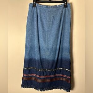 JUST CLASS Women’s Cotton Blue Boho Fringe Midi Skirt Size 12